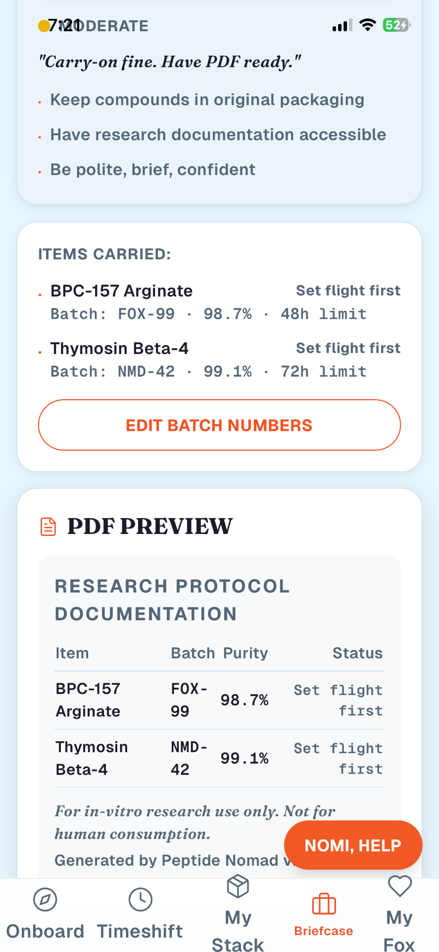Zkomi Help: items carried, batch numbers and PDF preview